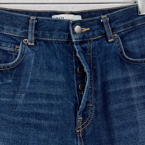 ZARA The Relaxed Boyfriend Jean Womens 26 Dark Blue Mid Rise Loose Straight - Picture 9 of 16
